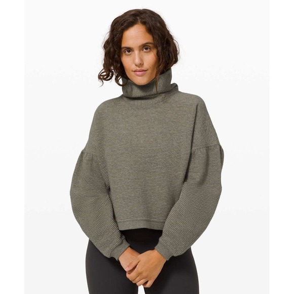 Lululemon Peaceful Moments Pullover Heathered Gray Sage Textured Mock Neck L XL - Picture 1 of 10